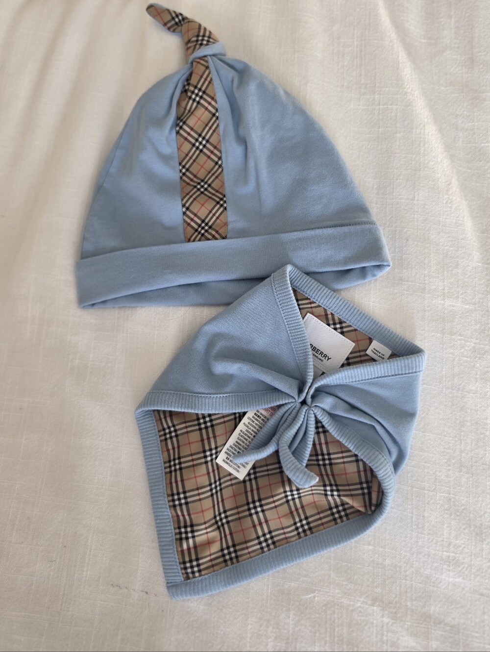 Burberry Light Blue Cotton Tee with Branded Tags
